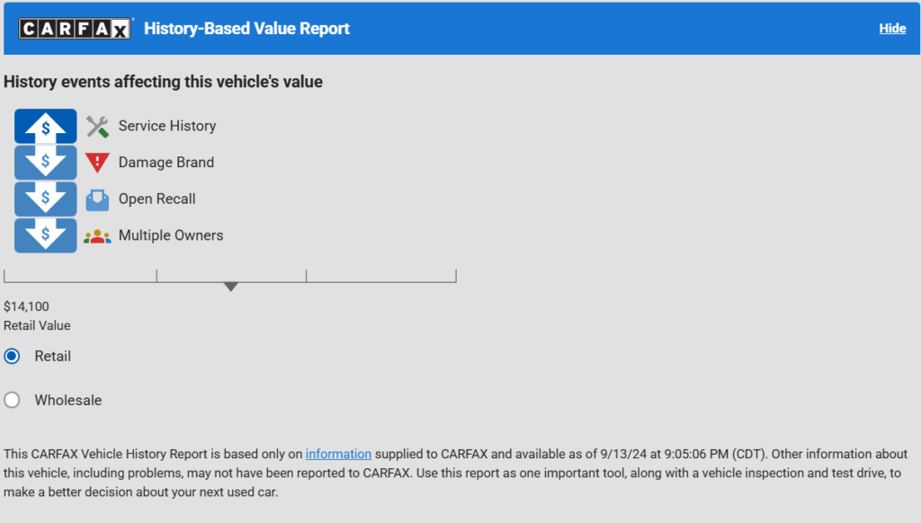 carfax recall value in vehicle history report